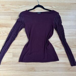 Women's Burgundy Lace Sleeve Top